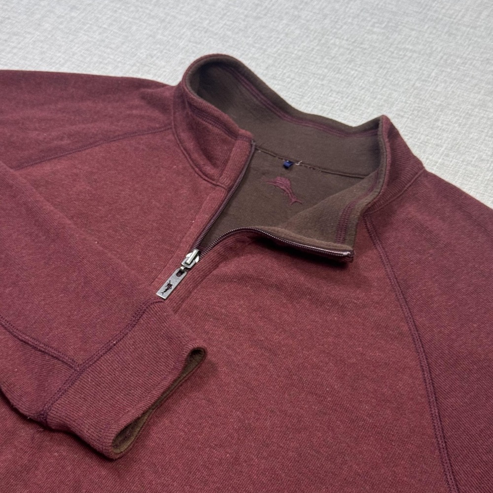 Tommy Bahama Reversible 1/4 Zip Sweatshirt Mens 3XL Red Gray Pullover Fleece